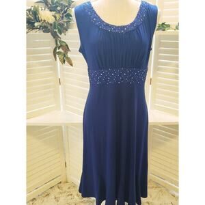 R & M RICHARDS BLUE BEADED SAPPHIRE FIT & FLARE DRESS SIZE 10